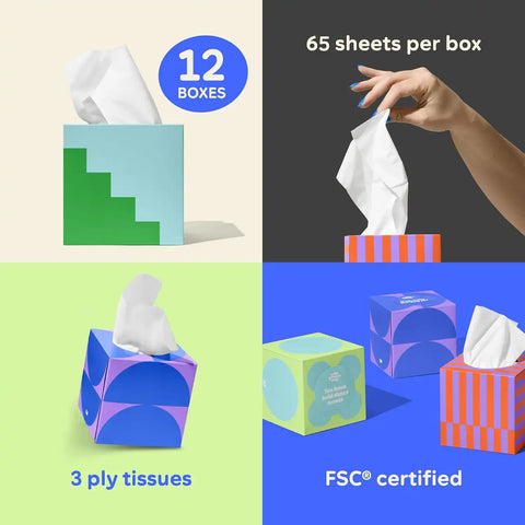 Who Gives A Crap The Lil' Bundle, 24 Bamboo Toilet Paper Rolls & 12 Bamboo Tissue Boxes, 12 Recycled Paper Towel Rolls, Eco Friendly, Sustainable, Plastic Free Household Essentials